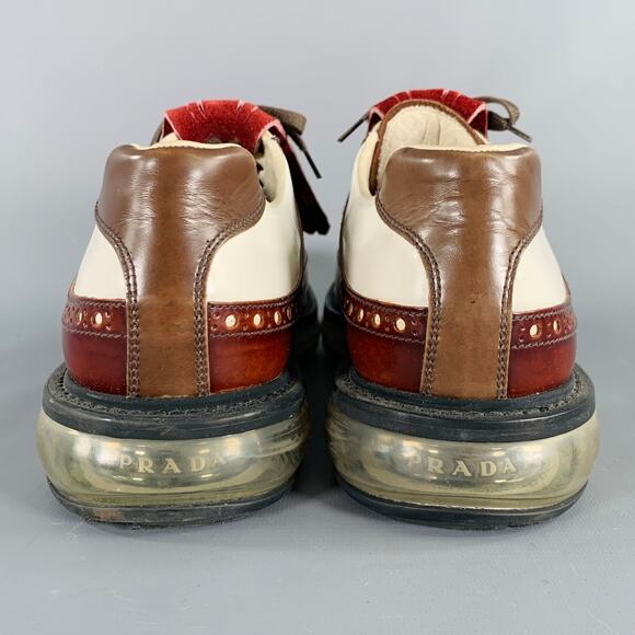 PRADA Size 12 White Burgundy Perforated Leather Lace-Up Shoes main image 2